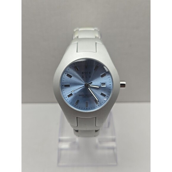 Osco ALU Quartz Watch Womens Blue Dial Date 50M165FT Water Resistant New Battery - Picture 1 of 10